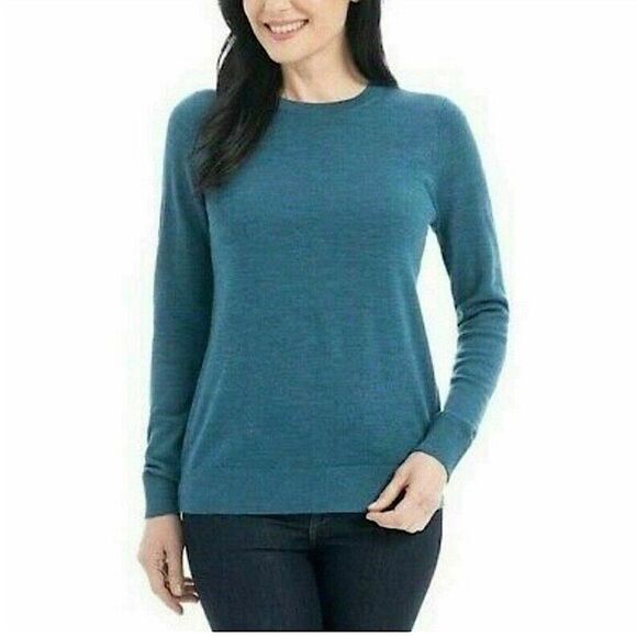 Katherine Barclay 100% Merino Extra Fine Wool Crewneck Sweater Teal Blue -L - Picture 1 of 9